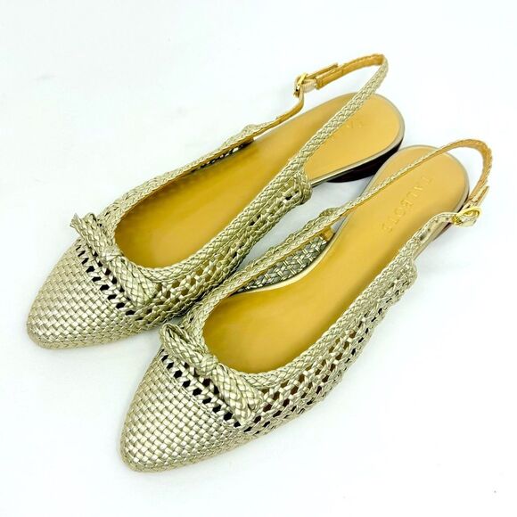 Talbots EDNA Metallic Gold Woven Faux Leather Pointed Toe Slingback Flat Sandals - Picture 9 of 16